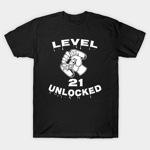 Level 21 Unlocked - Funny Mens 21st Birthday Gamer T-Shirt by Happysphinx